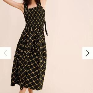 Damson Madder Violet midi dress US6 black bow print smocked coquette cottagecore